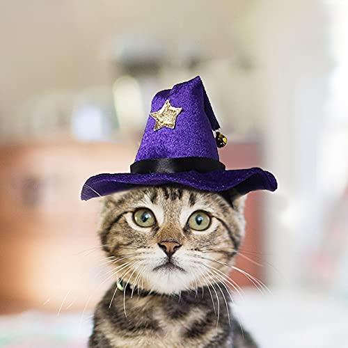 LESYPET 猫犬ハロウィーン飾り帽子、ペット用魔女の帽子鈴付き、ハロウィン、クリスマス、パーティ...