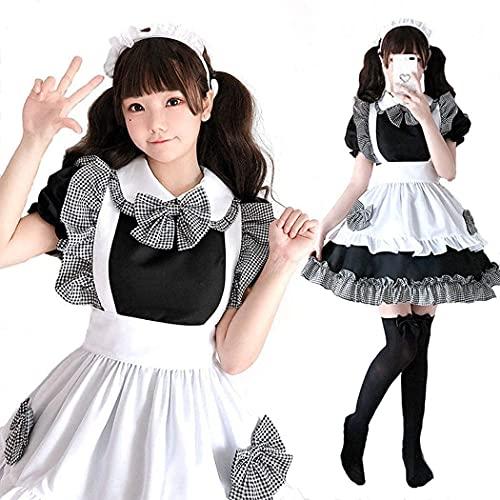 JUNDOMECY 可愛い チェック柄 メイド服 高品?セット 大きい sサイズ メイド 半袖 フリ...