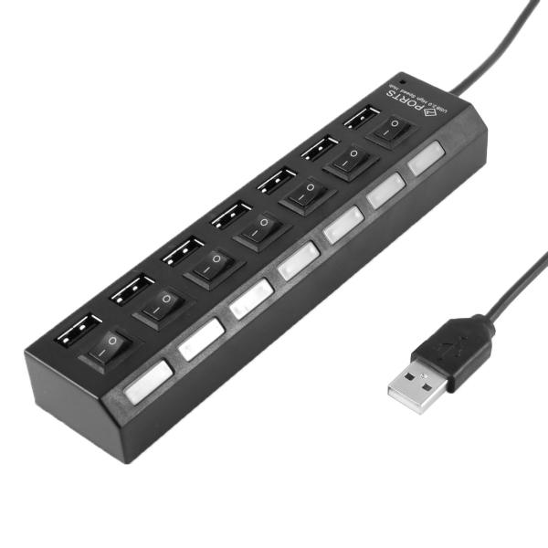 uxcell ブルーのLEDライト　オンオフスイッチ　ノートPC用　7ポート　USB2.0ハブ　スプ...