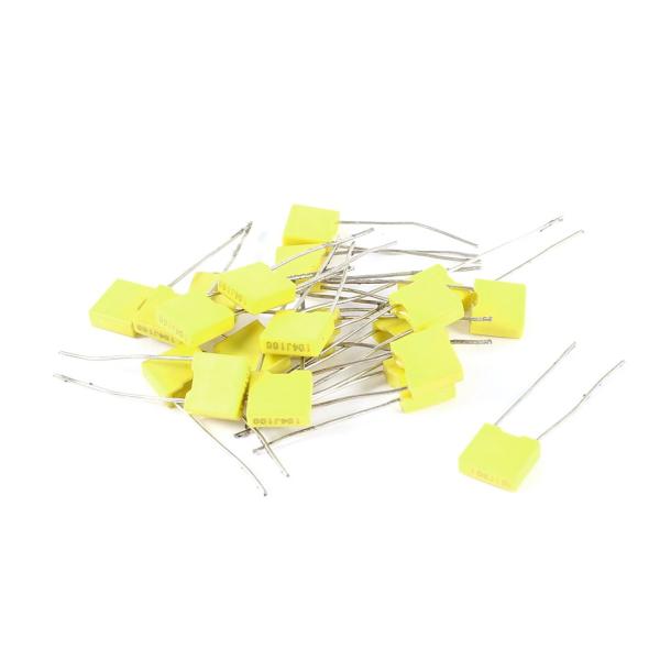 uxcell 100V 0.1μF 100nF ラジアルリード フィルム 補正コンデンサ イエロー ...