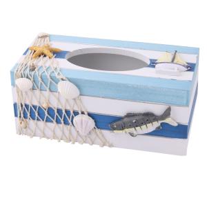 uxcell ティッシュケース ティッシュボックス 家庭 パーラー ウッド 魚 シェル 装飾 ホルダー オルガナイザー トリコロール｜soten2