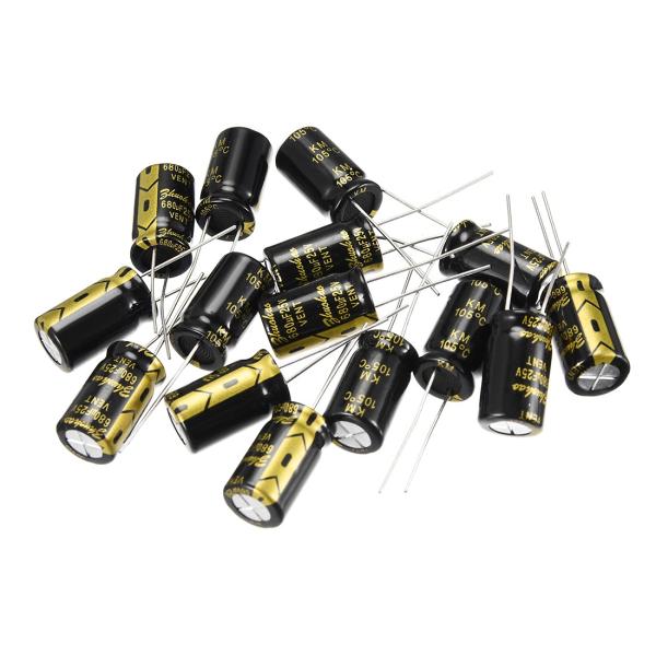 uxcell 電解コンデンサ 680uF 25V 105摂氏ライフ 2000H 10 X17 mm ...