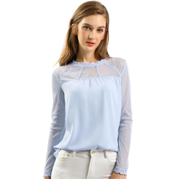 uxcell Allegra K シフォン ブラウス シースルー トップス レース 花柄 長袖 丸首...