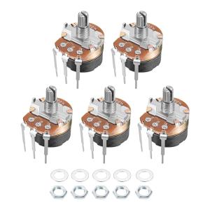 uxcell 炭素被膜ポテンショメータ WH138 20KΩ シングルターン 丸シャフト 5個入り