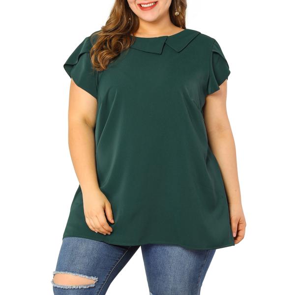 uxcell Agnes Orinda Tシャツ プラスサイズ ピーターパンカラー シフォン サマー...