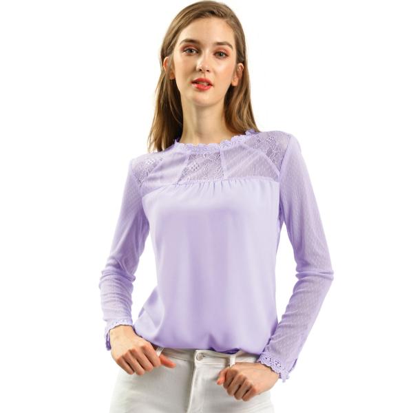 uxcell Allegra K シフォン ブラウス シースルー トップス レース 花柄 長袖 丸首...