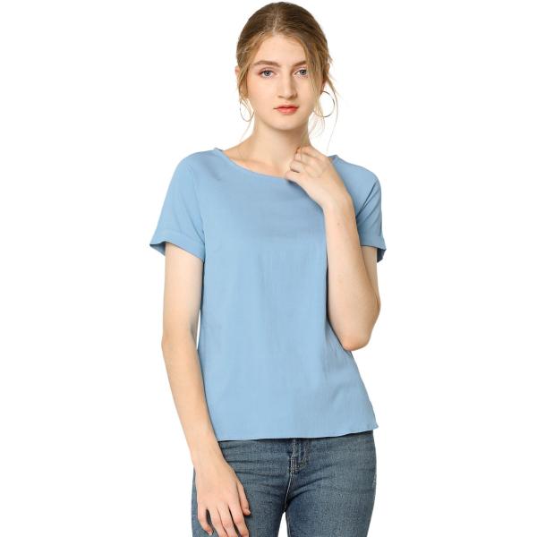 uxcell Allegra K シャンブレー トップス Tシャツ デニム 半袖 ラグランスリーブ ...