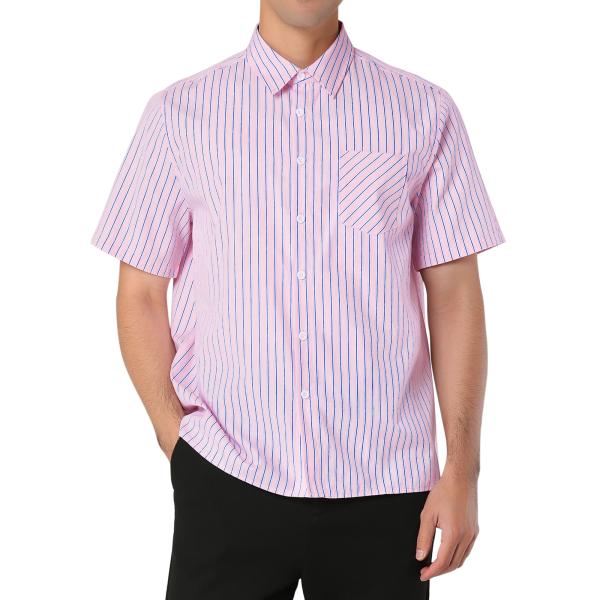 uxcell Lars Amadeus ストライプ柄 シャツ 夏 半袖 ボタンダウン メンズ ピンク...