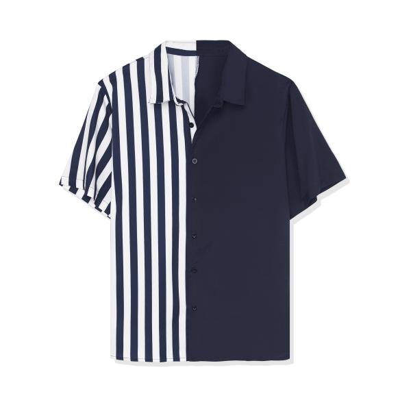 uxcell Lars Amadeus ストライプシャツ 不規則な幾何学的 カラーブロック パッチワ...