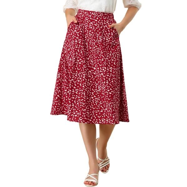uxcell Allegra K シフォン スカート 花柄 ミディ Aライン フレア レディース レ...