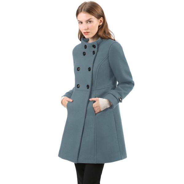 uxcell Allegra K ラシャコート Aライン スタンドカラー ダブルブレスト 長袖 防寒...