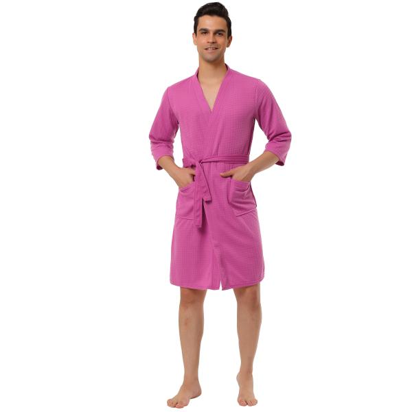 uxcell Lars Amadeus ワッフル バスローブ パジャマ 無地 長袖 メンズ ローズレ...