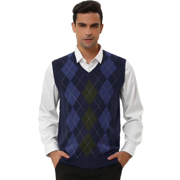 uxcell Lars Amadeus ニットベスト セーター Vネック アーガイル柄 ノースリーブ...