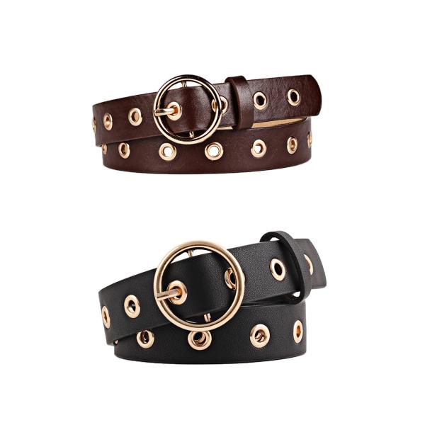 uxcell Allegra K グロメットベルト フェイクレザー シングルピンバックル 細ベルト ...