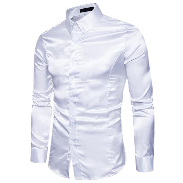 uxcell Lars Amadeus ドレスシャツ サテン ポイントカラー 長袖 ボタンダウン ス...