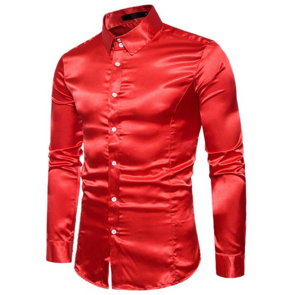 uxcell Lars Amadeus ドレスシャツ サテン ポイントカラー 長袖 ボタンダウン ス...