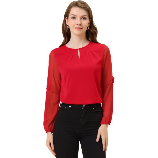 uxcell Allegra K シフォンブラウス トップス 長袖 フリル オフィス 仕事 無地 レ...