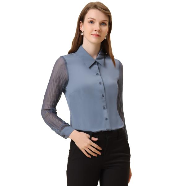 uxcell Allegra K シャツ シースルー トブラウス シフォン 長袖 無地 プルオーバー...