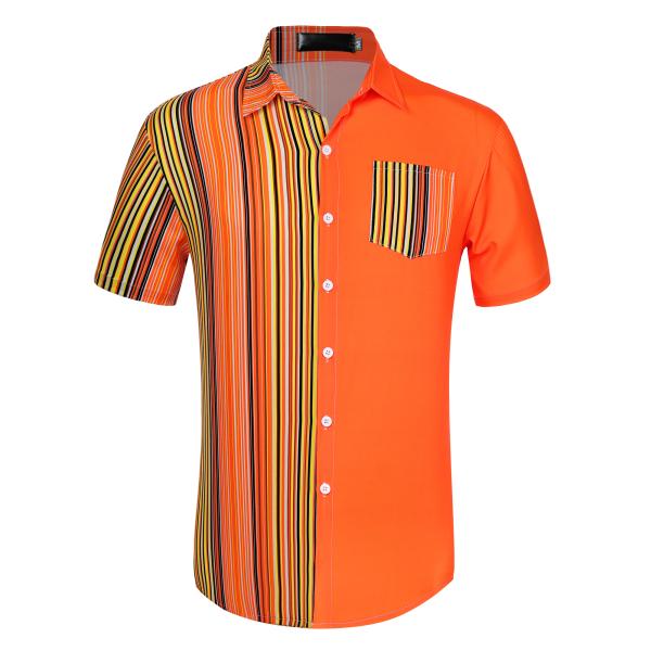 uxcell Lars Amadeus ヒョウ柄シャツ 半袖 ボタンダウン カジュアル コットン 綿...