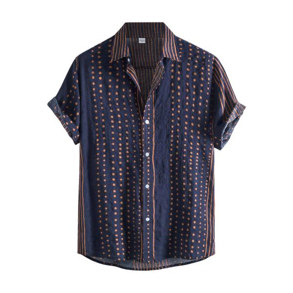 uxcell Lars Amadeus ストライプシャツ 縦縞 カラーブロック ボタンダウン 半袖 ...