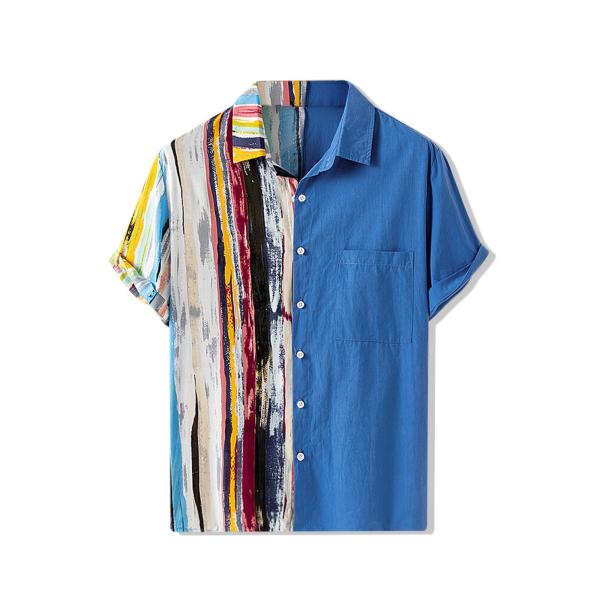 uxcell Lars Amadeus ストライプシャツ 不規則な幾何学的 カラーブロック パッチワ...