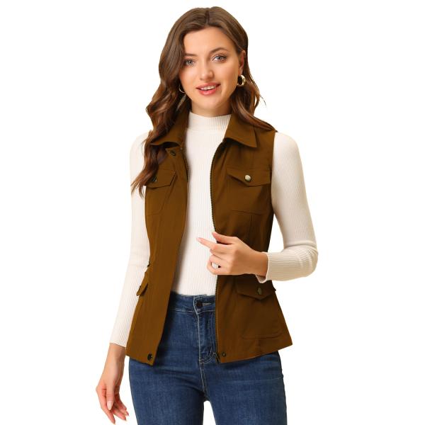 uxcell Allegra K ユーティリティ ベスト ポケット付き ジャケットノースリーブ ジッ...