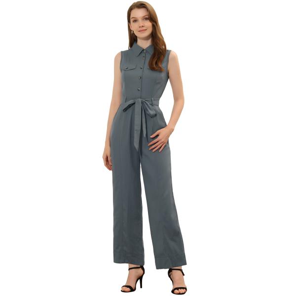 uxcell Allegra K ジャンプスーツ ノースリーブ 足首ネクタイウエスト 作業服 ボタン...