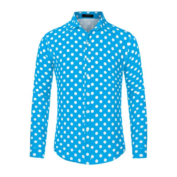 uxcell Lars Amadeus カジュアルシャツ 長袖 ポルカドット 水玉プリント 折り襟 ...
