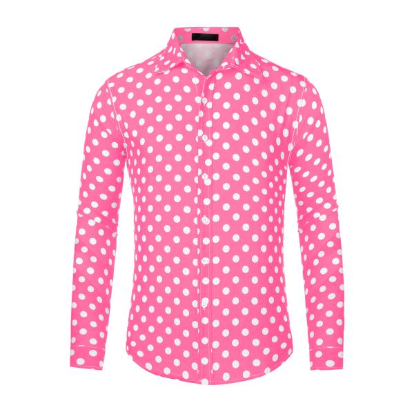 uxcell Lars Amadeus カジュアルシャツ 長袖 ポルカドット 水玉プリント 折り襟 ...