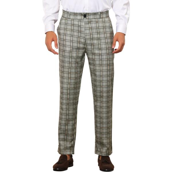 Lars Amadeus スーツパンツ ズボン フォーマル ギンガムチェック柄 ストレートフィット ...