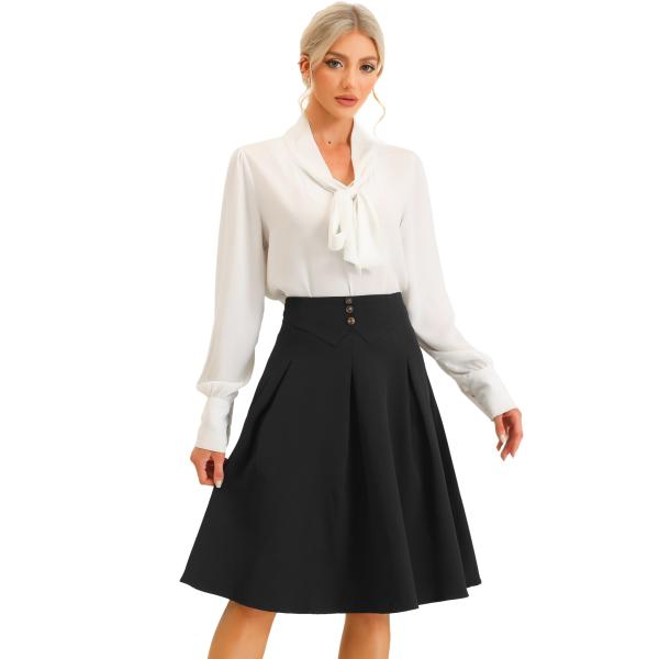 uxcell Allegra K ミディスカート プリーツ ボタン装飾 ハイウエスト カジュアル オ...