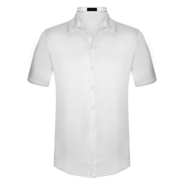 Lars Amadeus サテンシャツ 夏用 半袖 ポイントカラー ボタンダウンシャツ 結婚式 社交...