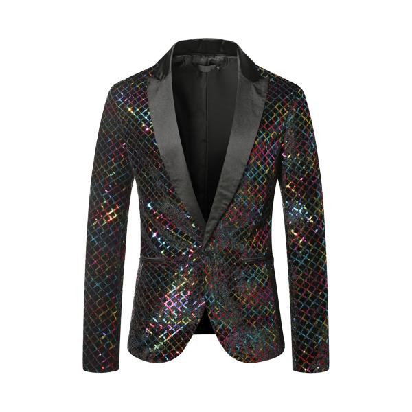 Lars Amadeus チェック柄 スポーツコート スパンコール ブレザー ピークドラペル パーテ...