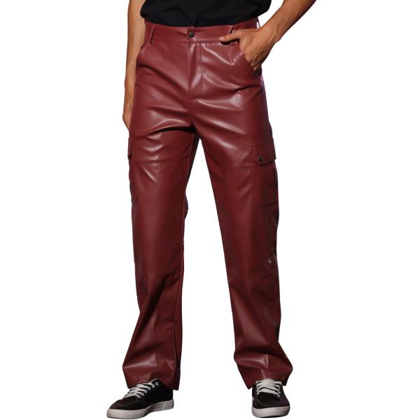 Lars Amadeus パンツ フェイクレザー レトロ スリムフィット ヒップホップ オートバイ ...