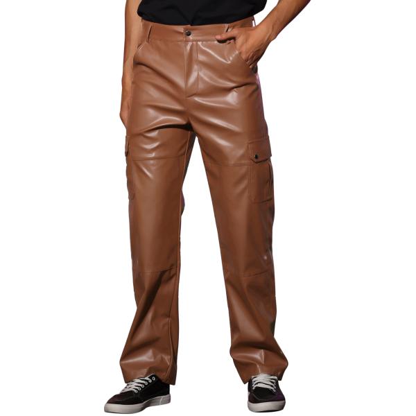 Lars Amadeus パンツ フェイクレザー レトロ スリムフィット ヒップホップ オートバイ ...