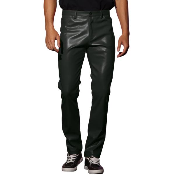 Lars Amadeus フェイクレザーパンツ スリムフィット ナイトクラブ ディスコ スキニーパン...