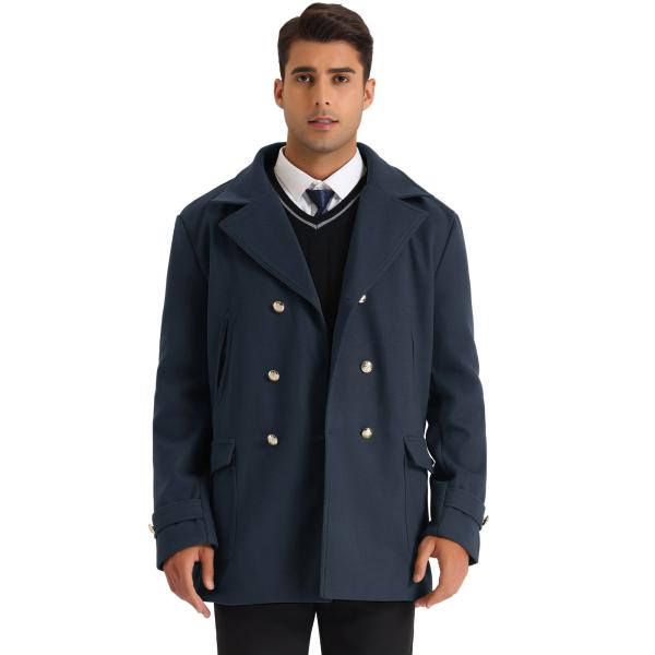 Lars Amadeus クラシック 冬 オーバーコート ピーコート ジャケットノッチカラー 多機能...