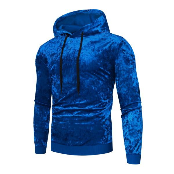 Lars Amadeus ベルベット メンズ 長袖 ベロア ドローストリング フード付き プルオーバ...