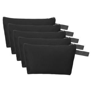 uxcell PATIKIL 23x13cm キャンバス化粧バッグ ストラップ付き 5個 鉛筆化粧用品ジッパーバッグ ポーチオーガナイザー ブラック