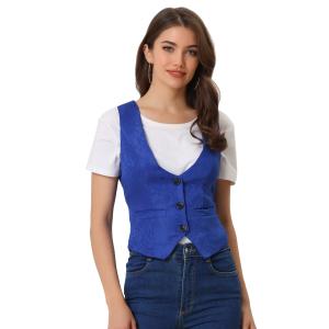 Allegra K ベスト ノースリーブ スーツ スチームパンク ジャカード チョッキ レディース ロイヤルブルーxL