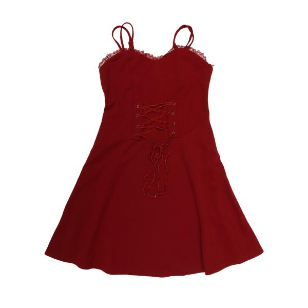 Allegra K キャミ ドレス ノースリーブ レースアップ スチーム パンク ゴス服 レディース...