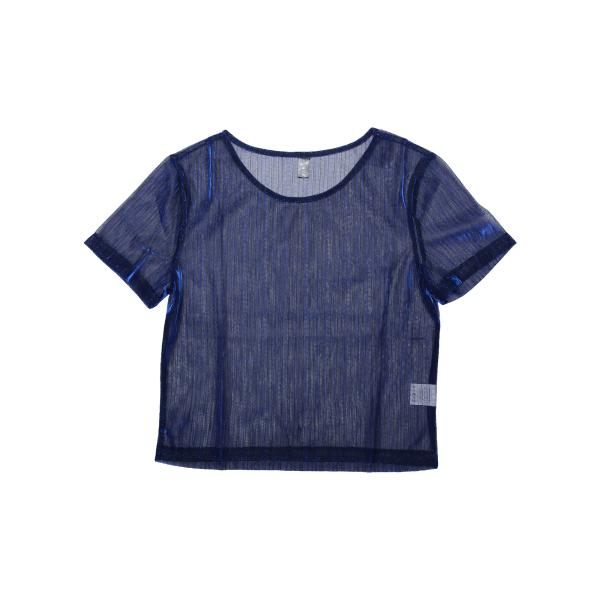 Allegra K シャイニートップス 衣装 シースルーシャツ 半袖 メッシュ パーティー メタリッ...