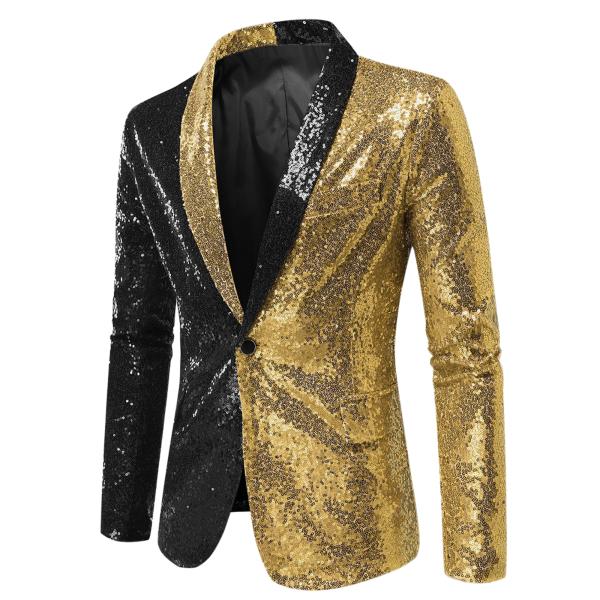 Lars Amadeus コート スパンコール ブレザー ショール ラペル シャイニー カラーブロッ...