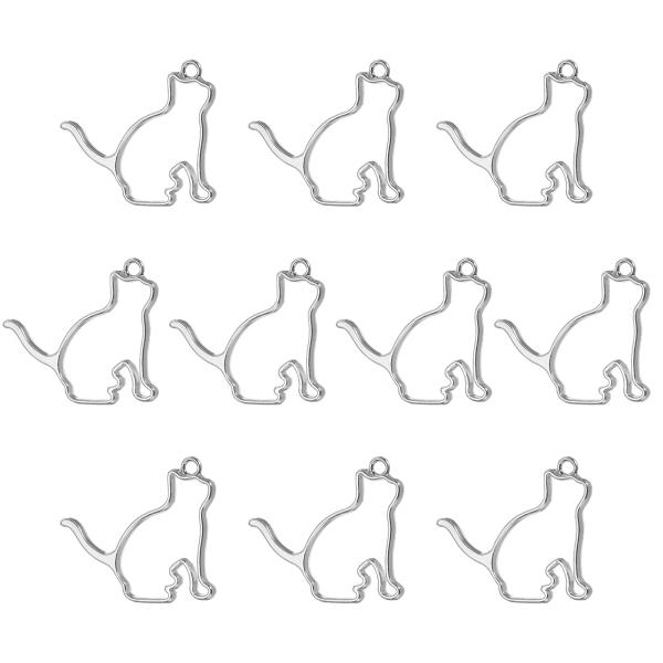 PATIKIL 合金オープンバックベゼルペンダント 20個 猫の形 中空モールド樹脂ペンダントフレー...