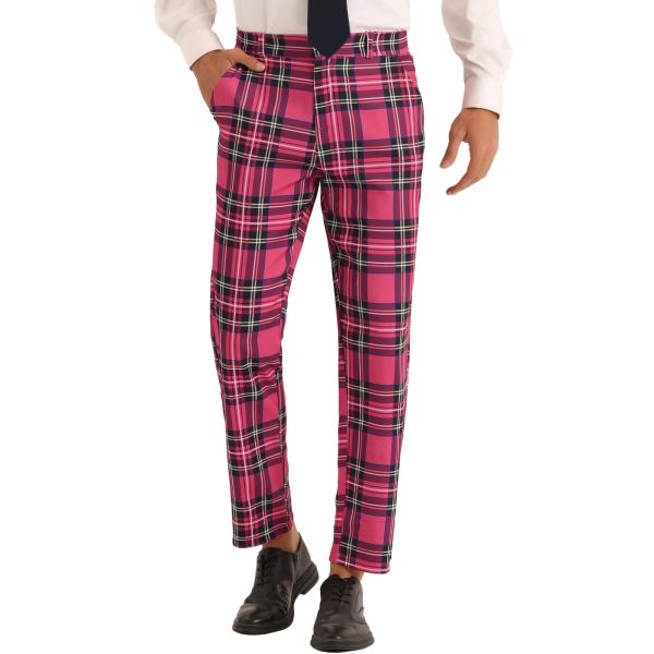 Lars Amadeus チェック柄ドレスパンツ スリムフィット ストレートレッグ フォーマル ター...