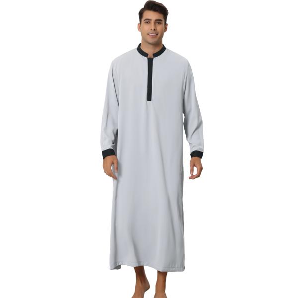 Lars Amadeus ナイトシャツ コントラストカラー 長袖 ナイトガウン ボタン モックネック...