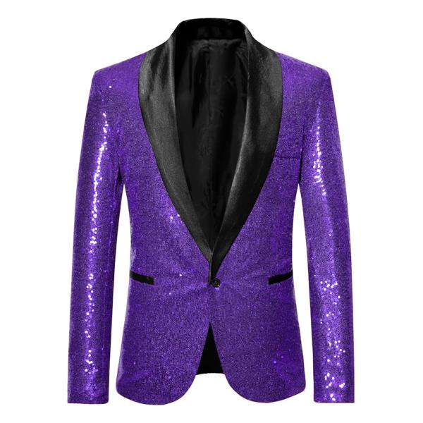 Lars Amadeus シャイニーブレザー スパンコールコート ショールラペル ワンボタン ウェデ...