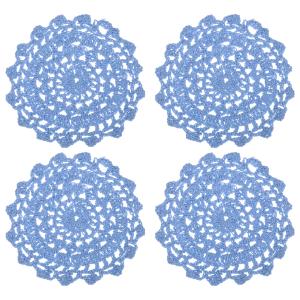 uxcell ファブリックコースター 綿織かぎ針編みドイリー レース刺繍カップクッション 花柄付き  ブルー 4個入り 100mm