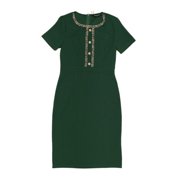 Allegra K ワンピース ボディコン ドレス ワーク ビジネス 半袖 ラウンドネック カラーブ...