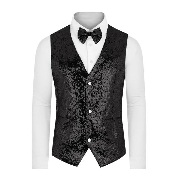 Lars Amadeus スパンコールベスト メタリックベスト スーツベスト Vネック ノースリーブ...